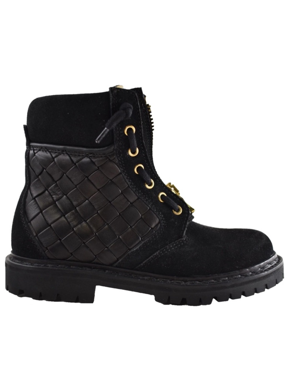 Balmain Taiga Ranger Black Leather Suede Gold Zipper Biker Moto Combat Boots 36